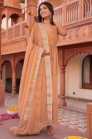 beige georgette anarkali set