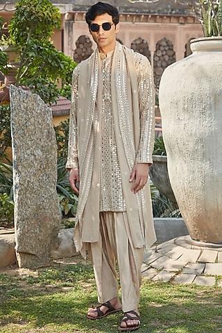 beige georgette chikankari embroidered kurta set