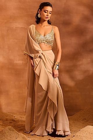 beige georgette concept draped saree set