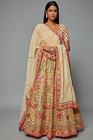 beige georgette embellished anarkali set