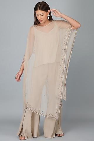 beige georgette embroidered cape set