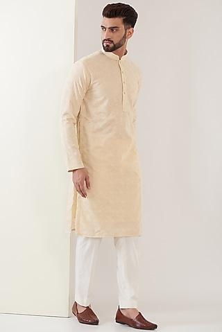 beige georgette embroidered chikankari kurta set