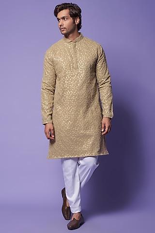 beige georgette embroidered kurta set