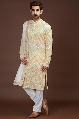 beige georgette embroidered kurta set