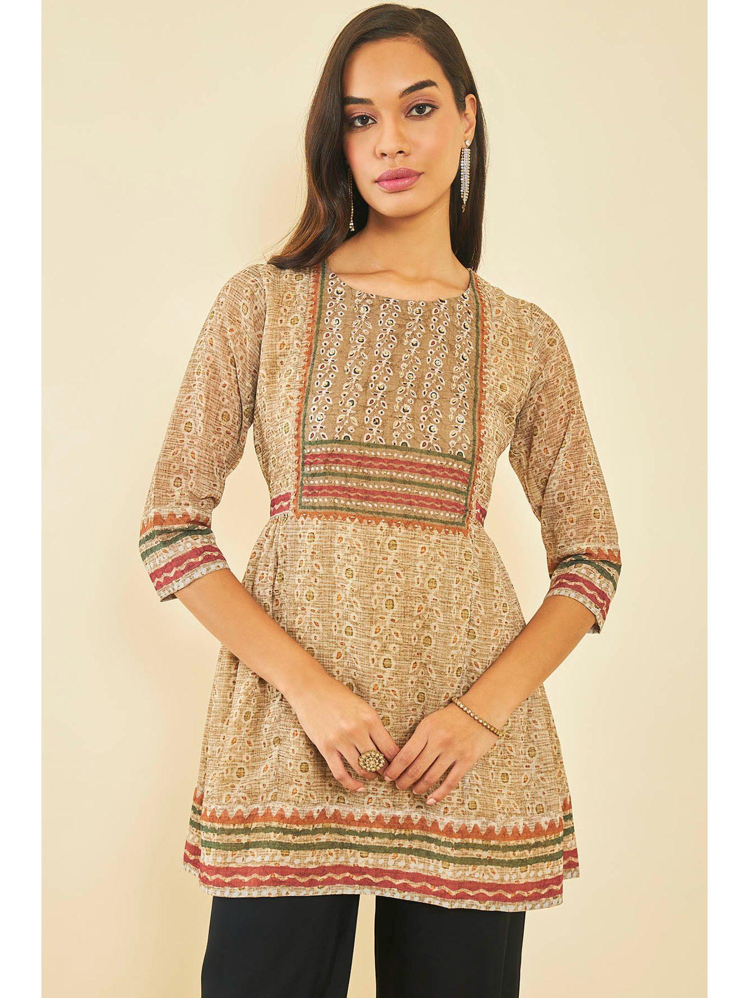 beige georgette floral print tunic