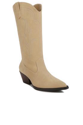 beige ginni embroidered calf women's boots - natural