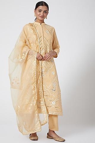beige gold embroidered kurta set