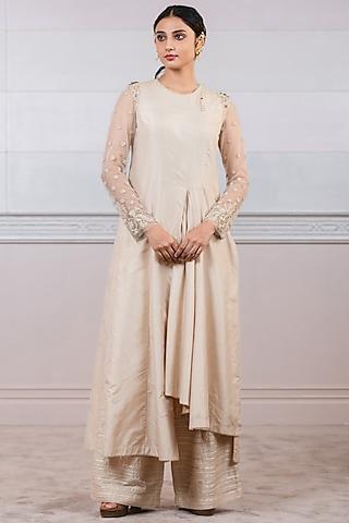 beige gold embroidered kurta set