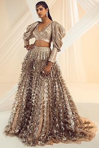 beige gold lehenga set with hand embroidery