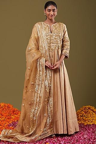 beige gota embroidered anarkali set