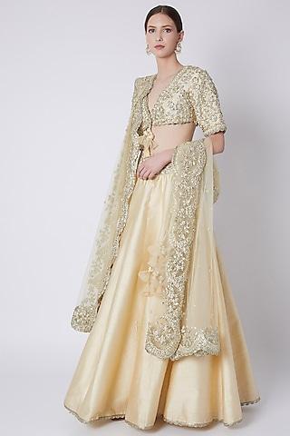 beige gota embroidered lehenga set