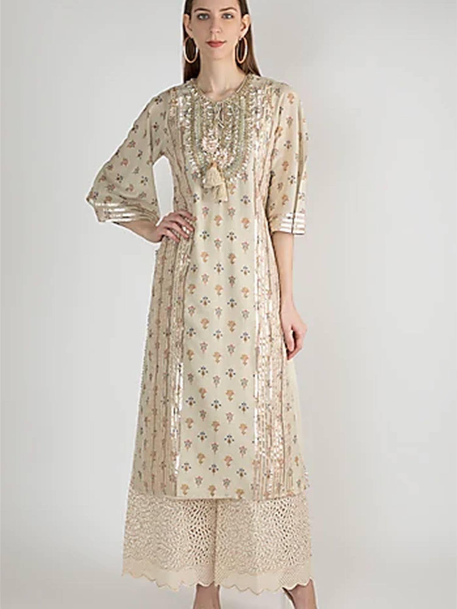 beige gota work tunics - customisable