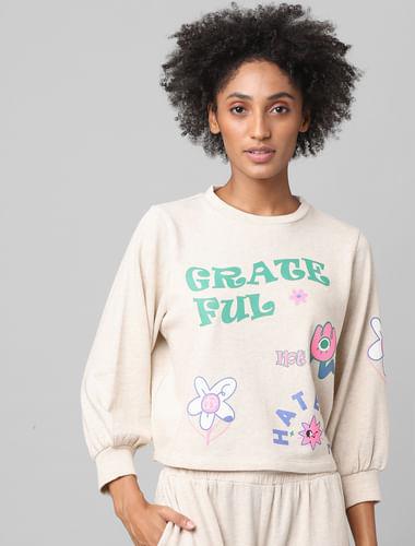 beige graphic print co-ord sweatshirt