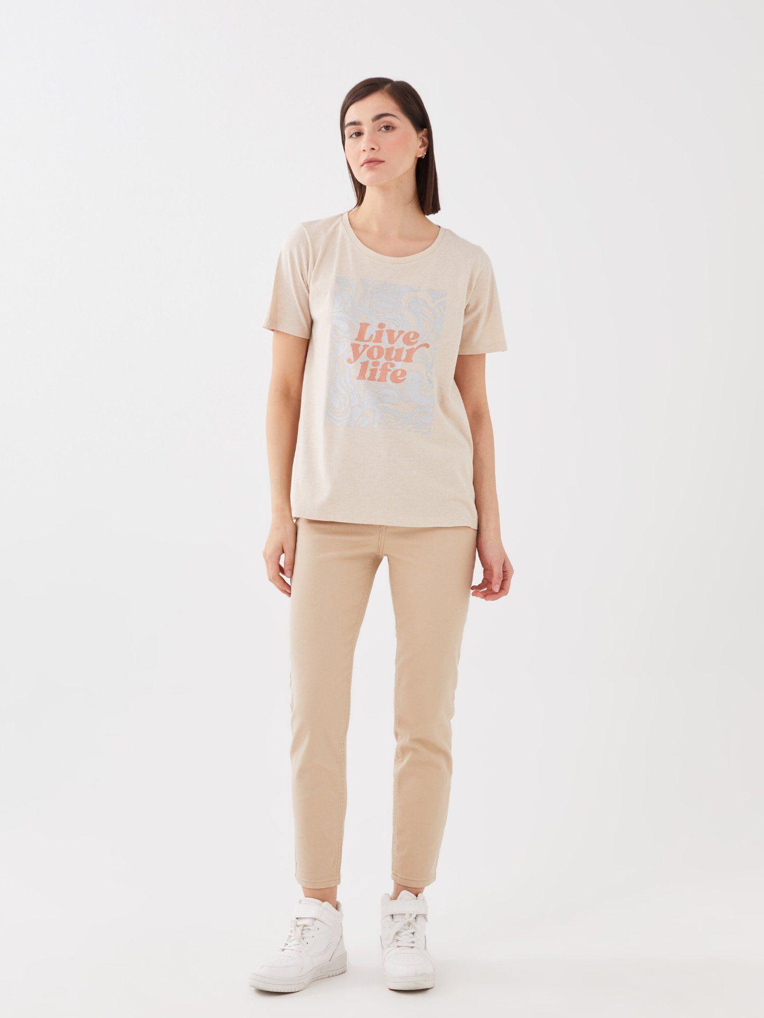 beige graphic printed live your life t-shirt