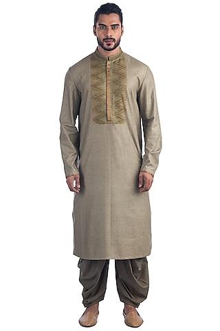 beige-green printed kurta set