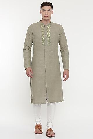 beige green shaded & embroidered kurta set