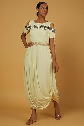 beige hand embroidered dress