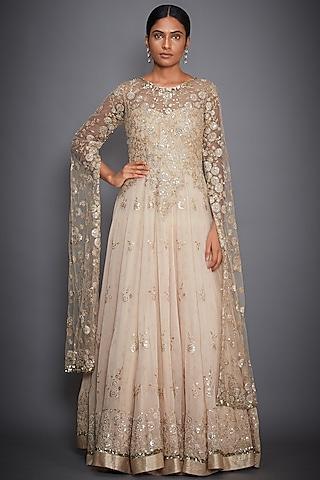 beige hand embroidered gown