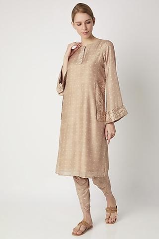 beige hand embroidered kurta with pants