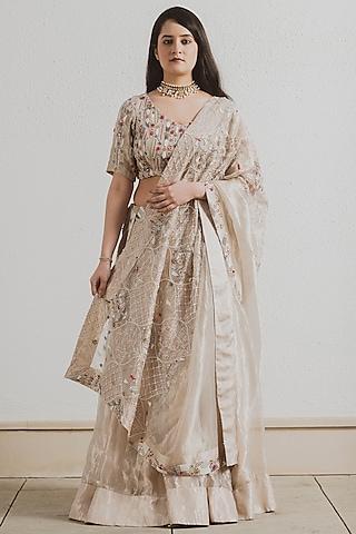 beige hand embroidered lehenga set