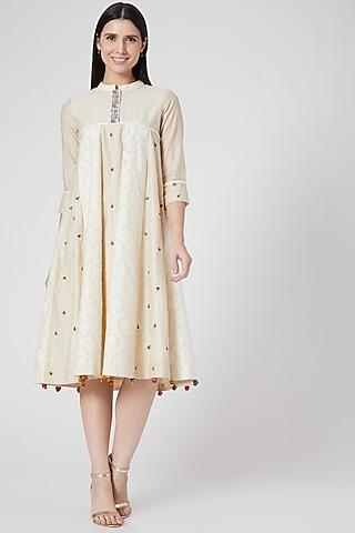 beige hand embroidered paneled dress