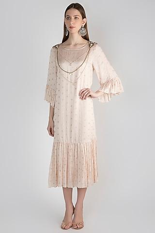 beige hand embroidered tunic with inner slip