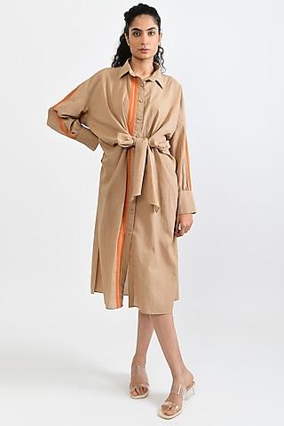 beige handloom cotton midi dress