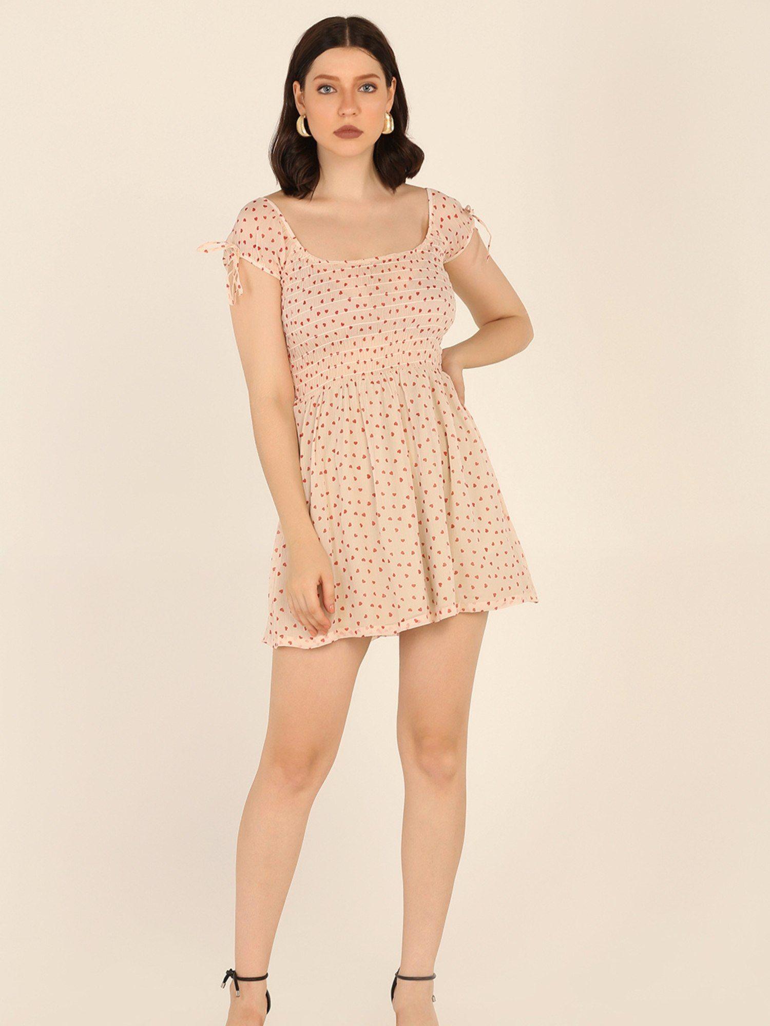 beige hearts skater dress