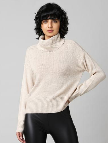 beige high neck pullover