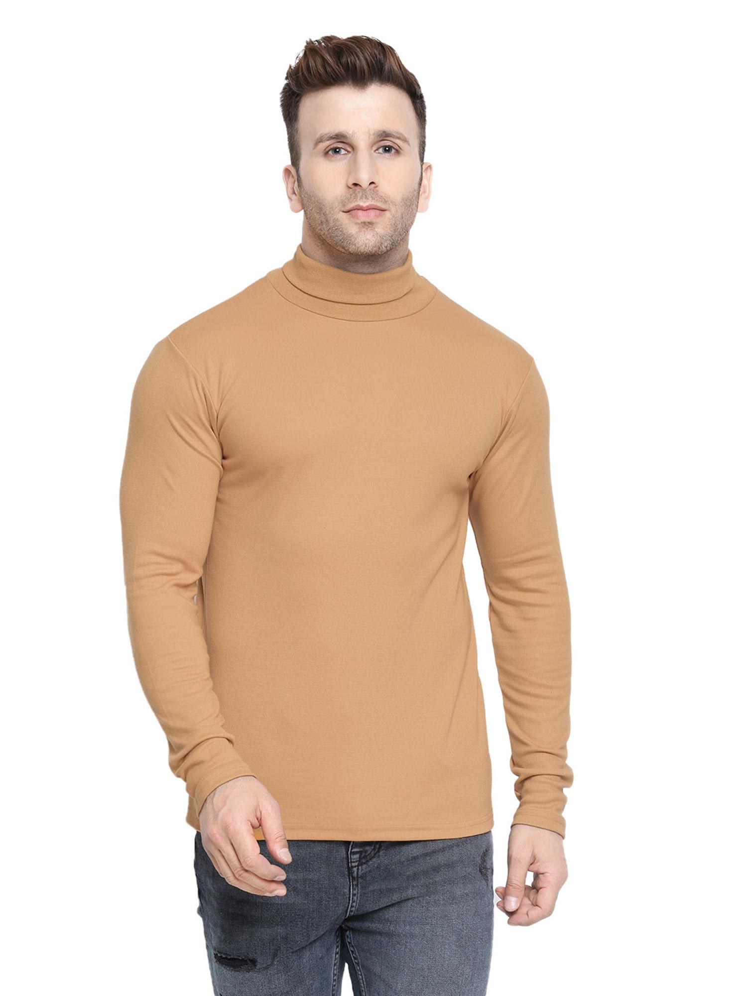 beige high neck t-shirt