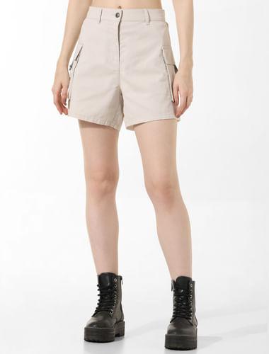 beige high rise cargo shorts