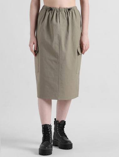 beige high rise cotton cargo skirt