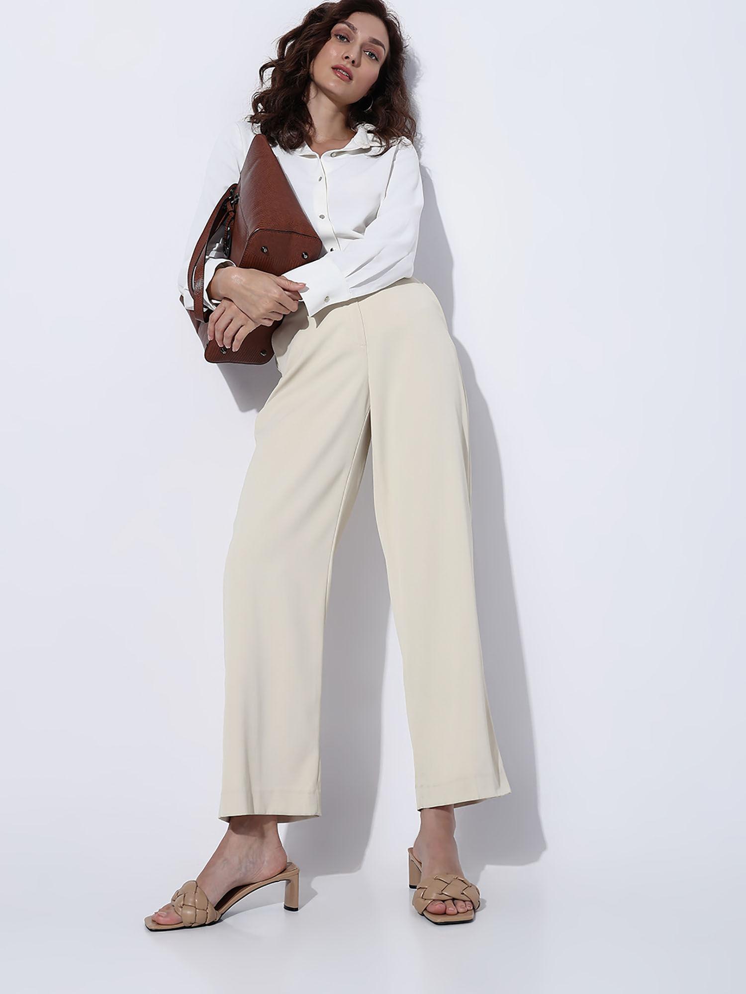 beige high rise straight fit pant