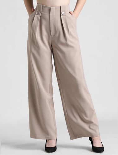 beige high rise tailored pants