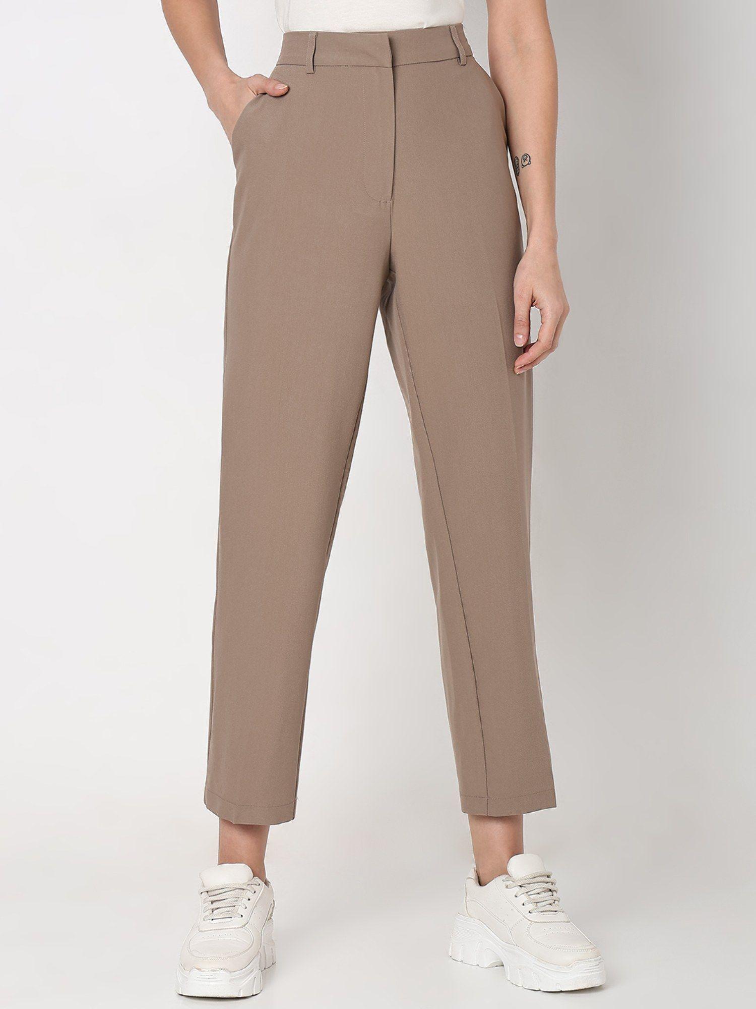 beige high rise tailored trouser