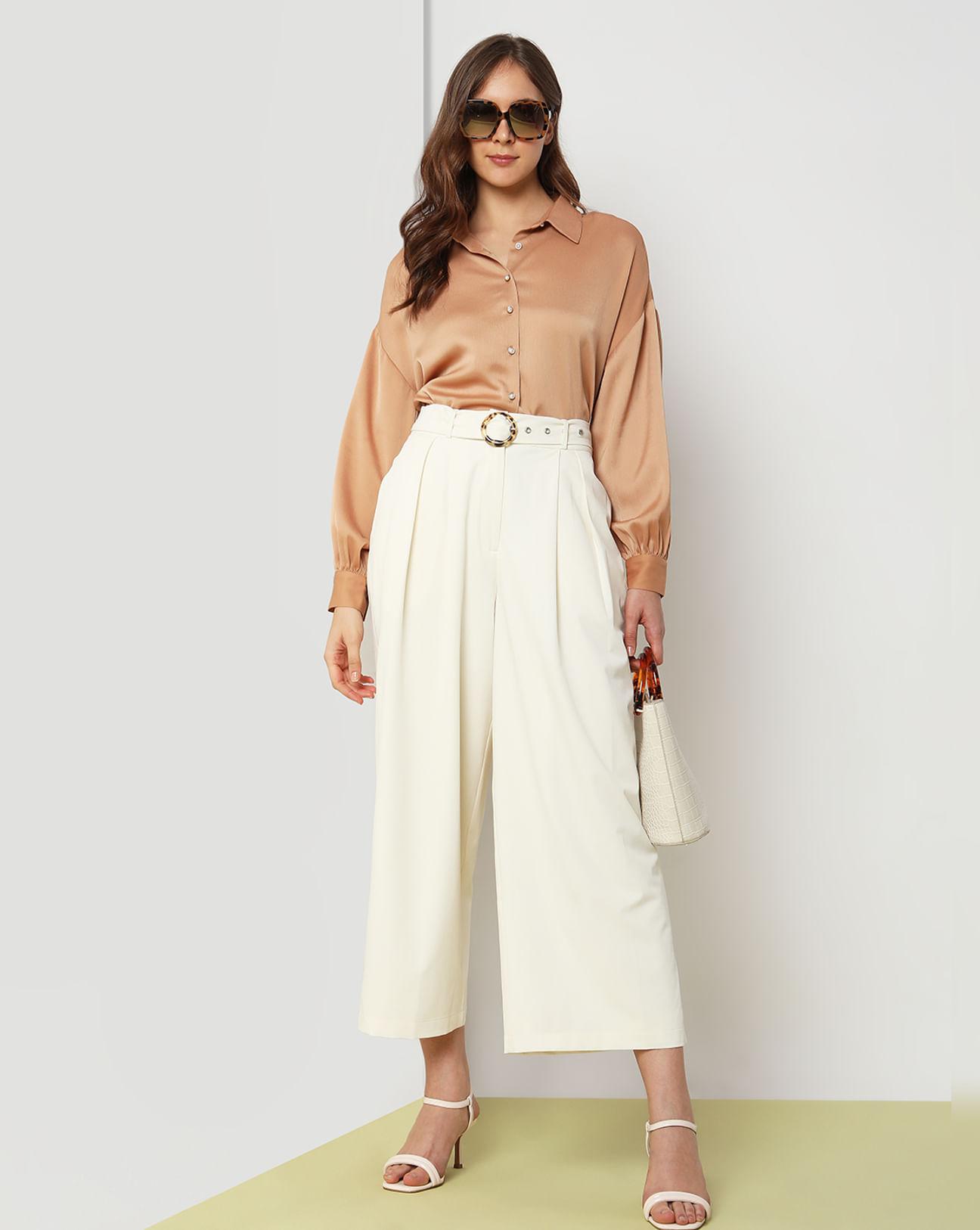 beige high rise wide leg pants