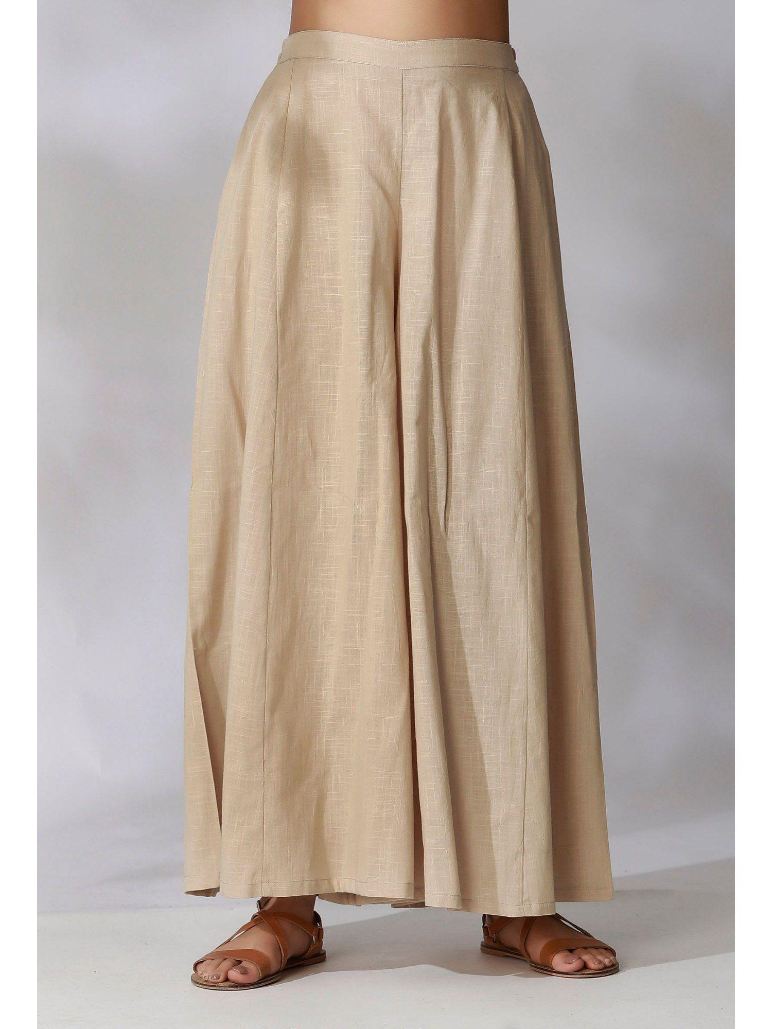 beige high waist cotton flared palazzo