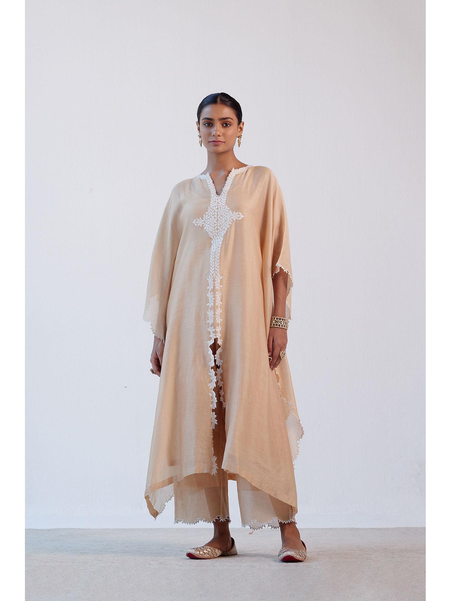 beige ivory chanderi kaftan and palazzo (set of 2)