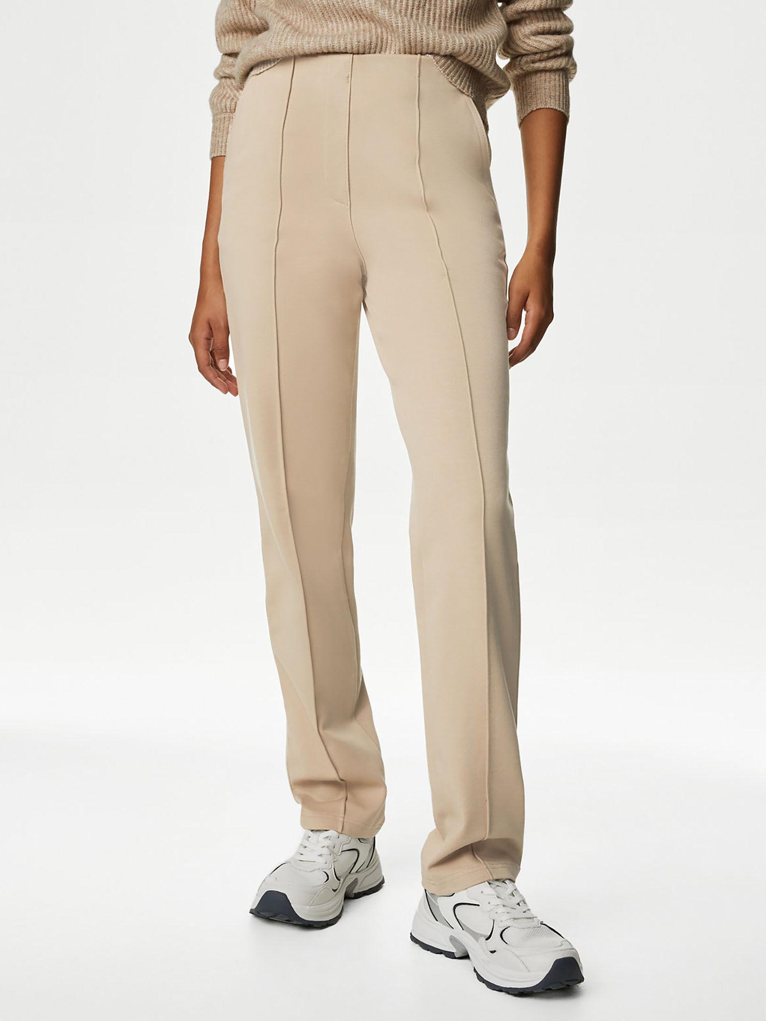 beige jersey twill straight leg trouser