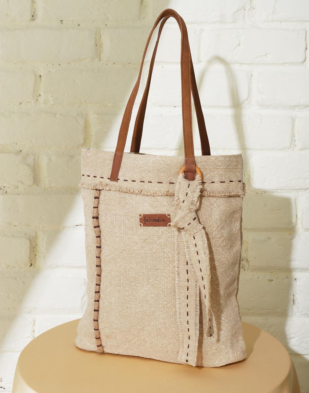 beige jute tote