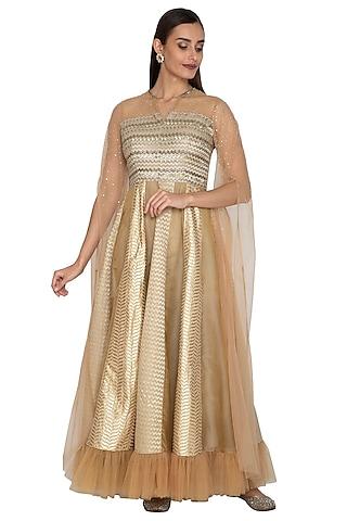 beige kalidar gown with flowy net sleeves