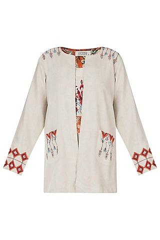 beige khadi embroidered jacket for girls