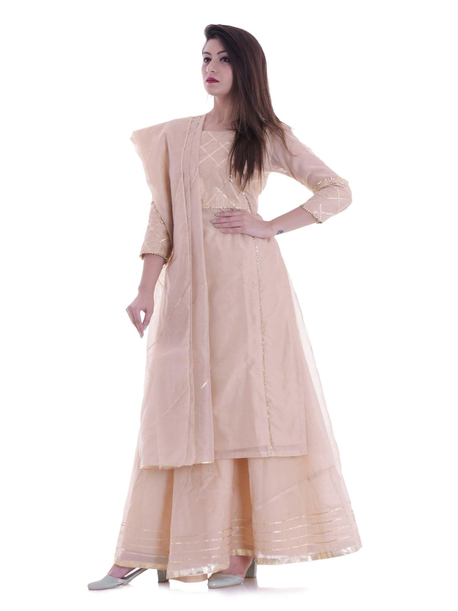 beige kurta skirt set with dupatta