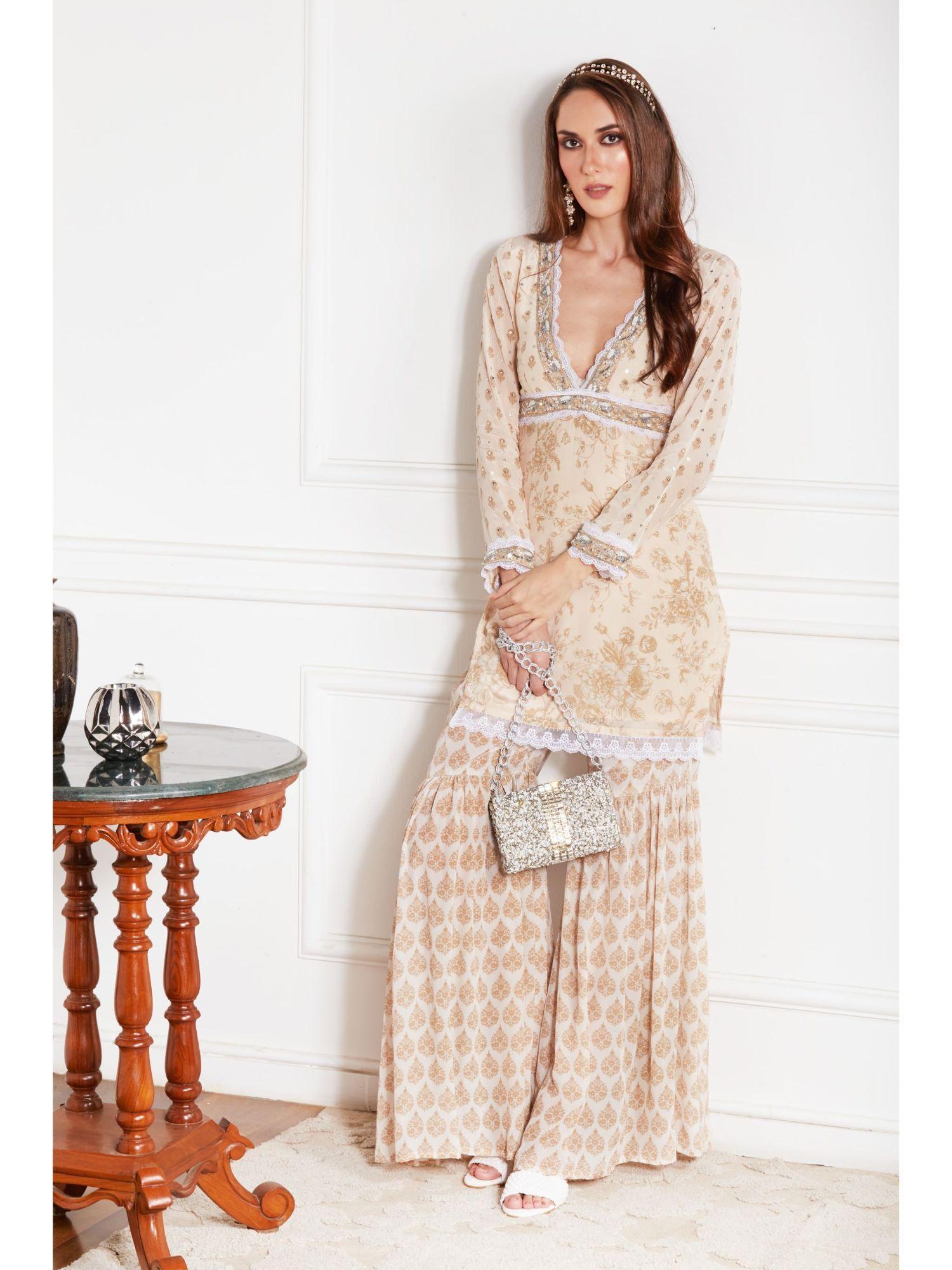 beige kurta with sharara (set of 2)