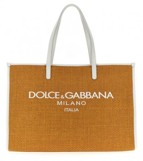 beige large shopping bag with logo embroidery