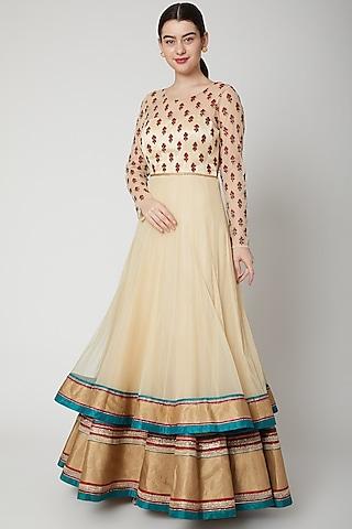 beige layered floor length anarkali