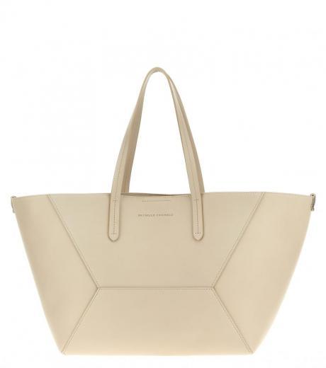 beige leather shopping bag