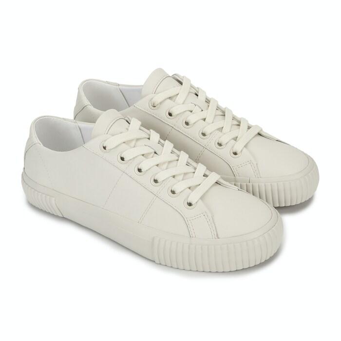 beige leather trainers