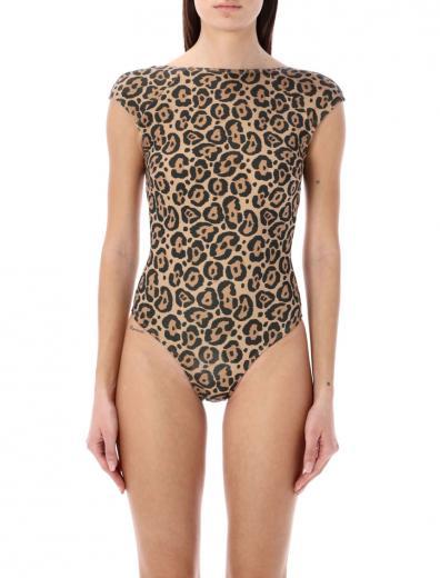 beige leopard-print swimsuit