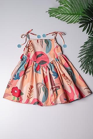 beige linen abstract printed dress for girls